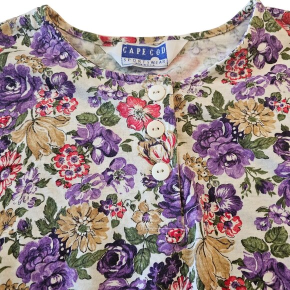 Cape Cod Sportswear Vintage 1980s Floral Print Womens Short Sleeves Top … - Picture 10 of 12